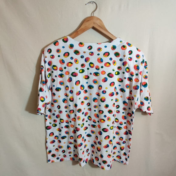 EXTRA ELEMENTS Vintage White Multicolor Circle Candy Ball Funky Print Shirt L - Picture 6 of 9